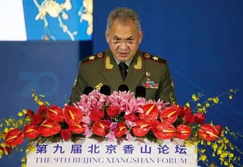 2019年10月21日，第九届北京香山论坛在北京国际会议中心开幕，俄罗斯国防部长绍伊古演讲。